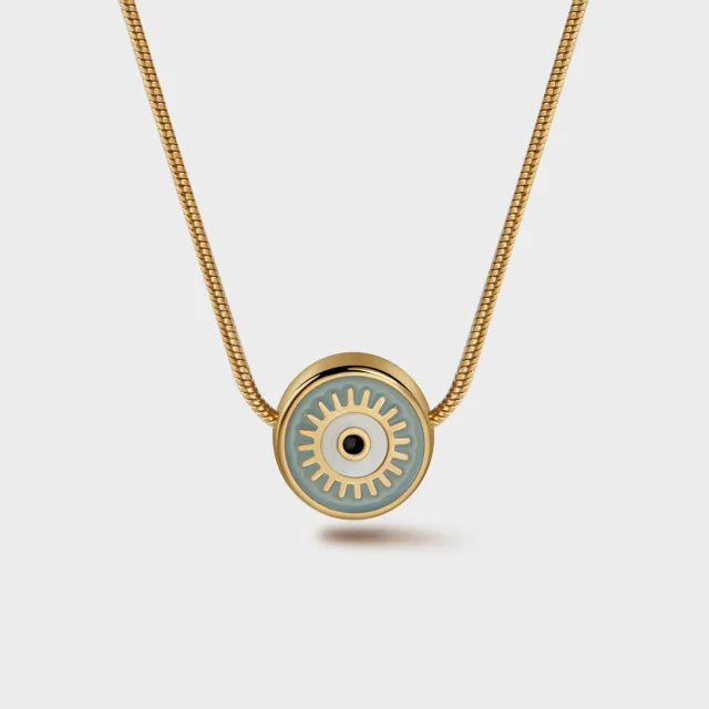 Classic vintage coloful evil eye pendant stainless steel necklace