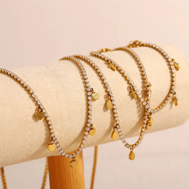 Luxury Stainless Steel Plated 18K Gold Drops Love Small Cross Zircon Bracelet Necklace for Women