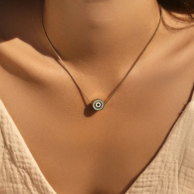 Classic colorful evil eye pendant stainless steel necklace