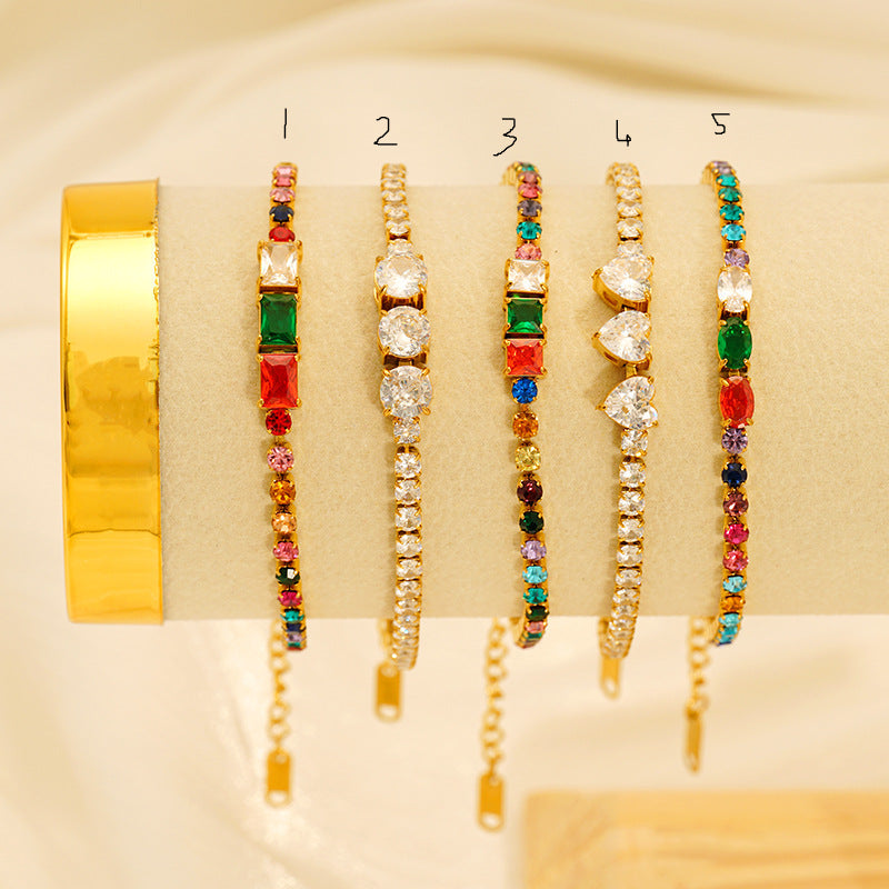 Luxury rainbow cubic zircon stainless steel bracelet tennis bracelet
