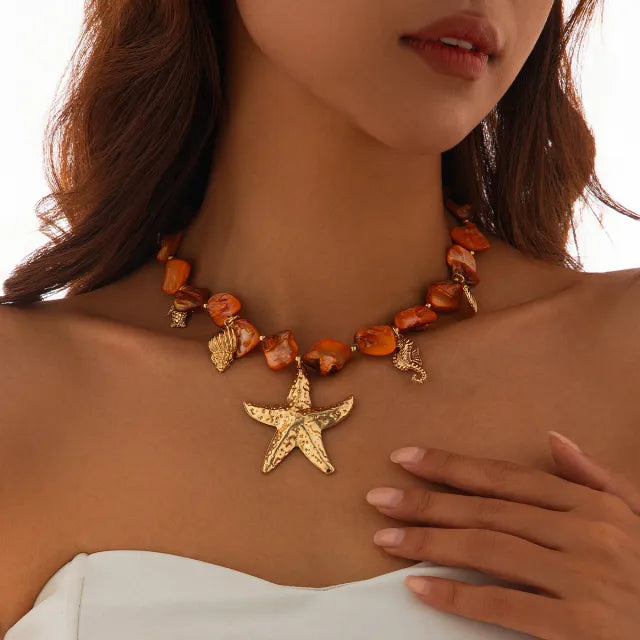 INS ocean wind shell starfish necklace bracelet suit holiday irregular necklace jewelry