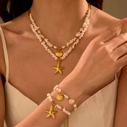 Beach Ocean Style Shell Necklace Starfish Shell Pendant stainless steel necklace bracelet