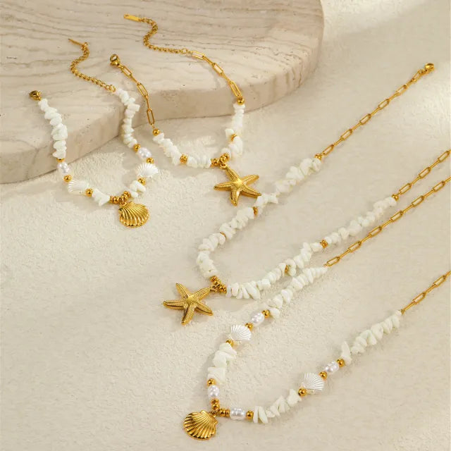 Beach Ocean Style Shell Necklace Starfish Shell Pendant stainless steel necklace bracelet