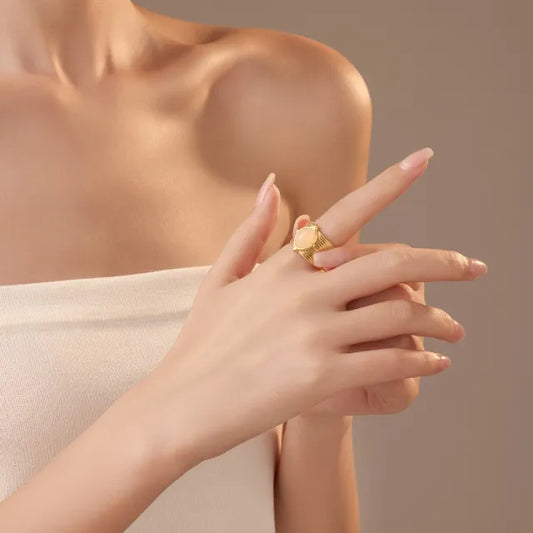 Vintage High-End Natural Stone Ring stainless steel rings