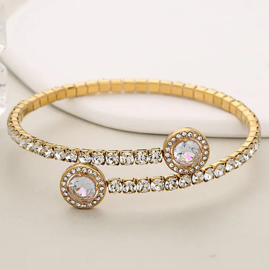 Fashion Single Row Crystal Zirconium Inlaid Round Full Diamond Open Claw Chain Stainless Steel Bracelet