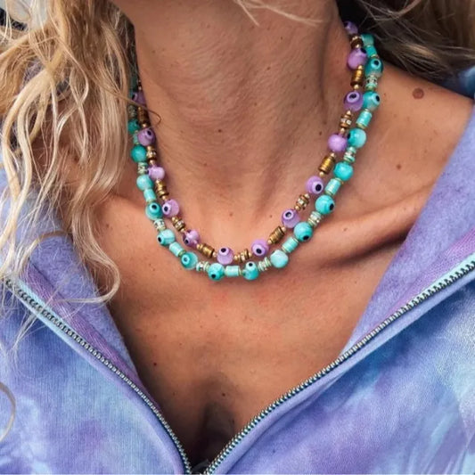Summer holiday colorful evil eye bead Necklace