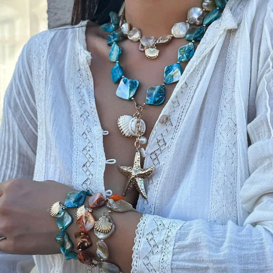 INS ocean wind shell starfish necklace bracelet suit holiday irregular necklace jewelry