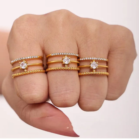 Creative Three-Layer Zircon Ring Opening Adjustable Multi-Layer stainless steel rings