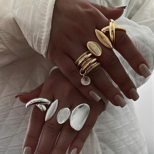 Set 18KG chunky unique striped pattern stainless steel finger rings