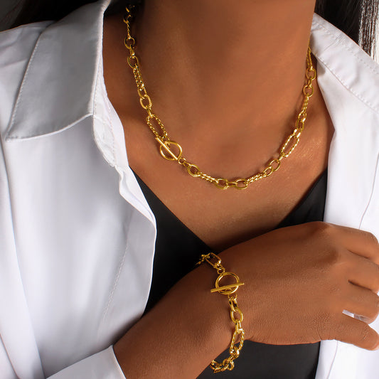 Simple toggle necklace stainless steel necklace bracelet suit