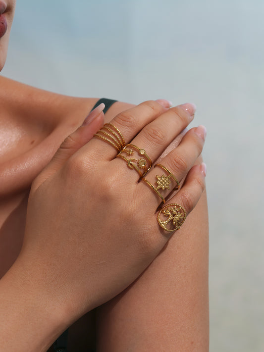 Fashion Ring 18k Gold Plated Irregular Hollow Geometric Stainless Steel rings