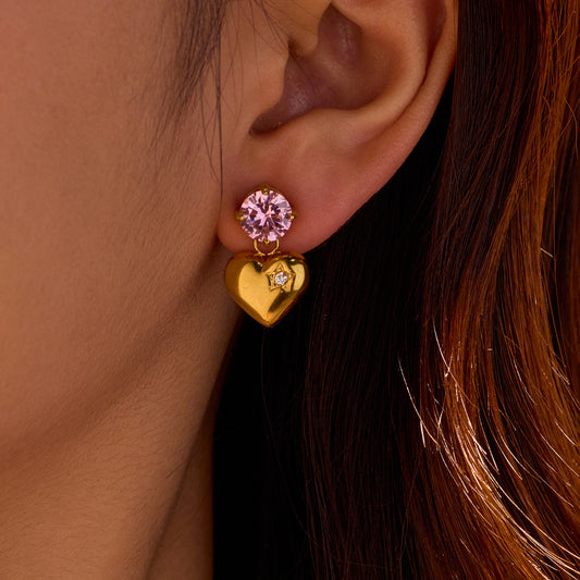 Colorful cubic zircon heart stainless steel earrings