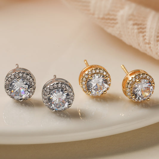 18KG classic round shape diamond earrings copper earrings