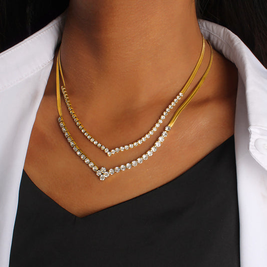 Luxury cubic zircon inlaid snake chain stainless steel necklace