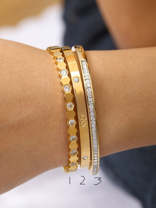 18KG easy match gold color diamond stainless steel bangle bracelet