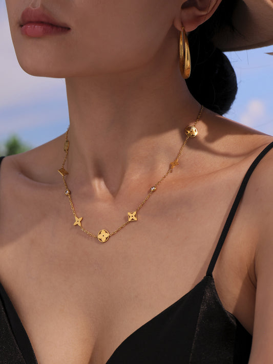 5A cubic zircon diamond necklace hollow clover chain necklace stainless steel necklace