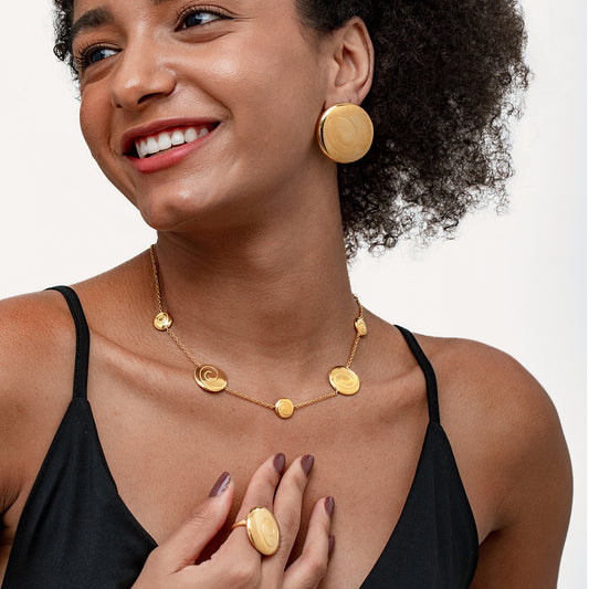 Concise easy match geometric round piece stainless steel necklace set