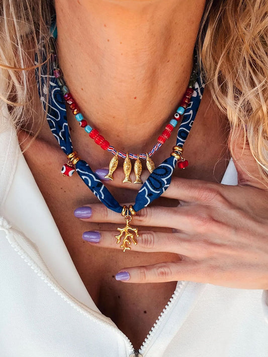 Sweet fish coral stainless steel charm bandana necklace