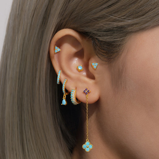 925 needle gold plated copper turquoise bead statement huggie earrings