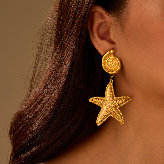 Summer Ocean Vacation Style Stainless Steel Earrings Starfish Shell Conch Earrings
