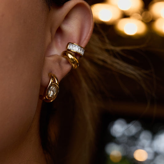 Delicate cubic zircon inlaid stainless steel earrings ear cuff