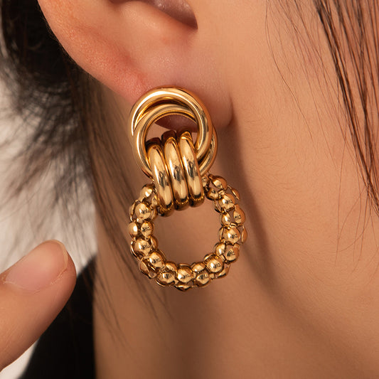 304 stainless steel plated with 18K real gold geometric circle stainless steel earrings