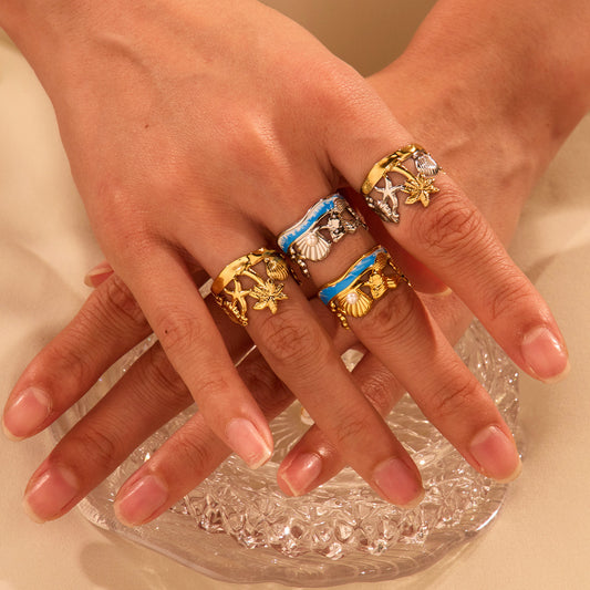 Summer ocean series Mermaid design enamel stainless steel rings