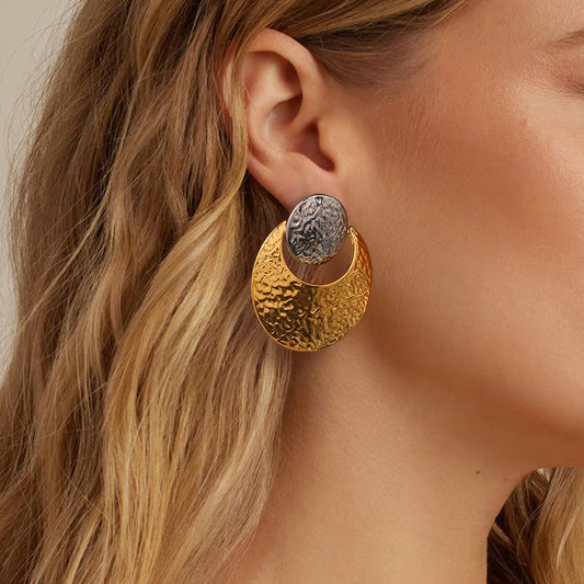 Elegant geometric round shape mix color stainless steel earrings