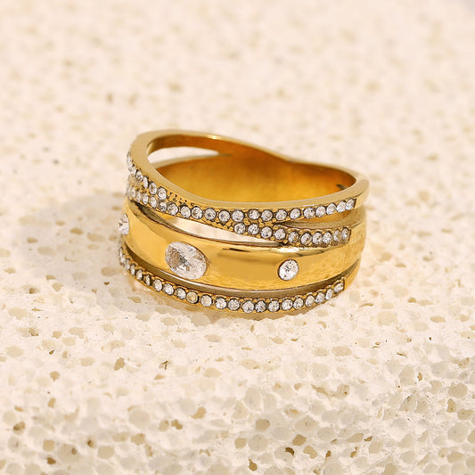 Chunky cubic zircon inlaid stainless steel rings
