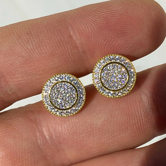 Hiphop full diamond copper material button studs earrings