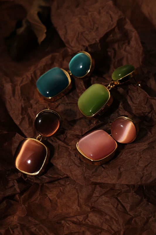 Elegant coloful opal stone square shape stainless steel earrings