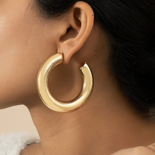 Hollow out chunky open hoop metal earrings