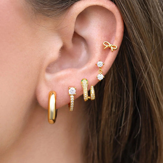 5pcs set diamond snake gold plated copper huggie earrings set