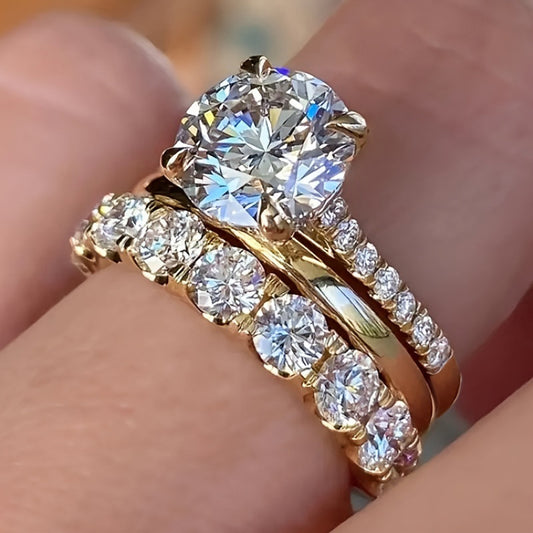 Temperament Ring Three-piece Set Inlaid Zircon Elegant Diamond Ring Wedding Party Collocation Ring