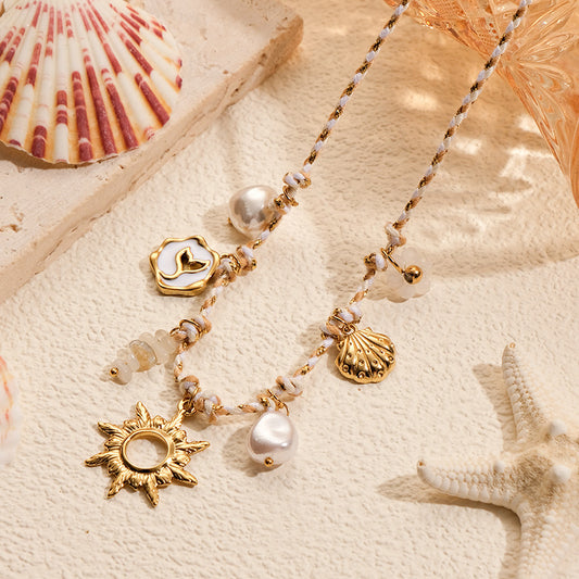 Summer Necklace Trend Ocean Series Braided Color Rope DIY Accessible Stainless Steel necklace