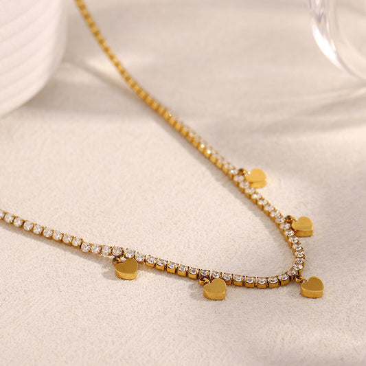 Luxury Stainless Steel Plated 18K Gold Drops Love Small Cross Zircon Bracelet Necklace for Women