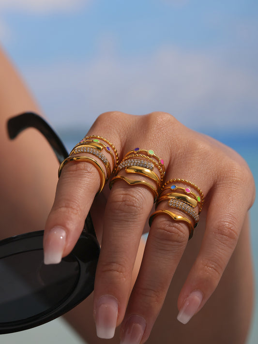 5A cubic zircon inlaid color enamel stainless steel rings