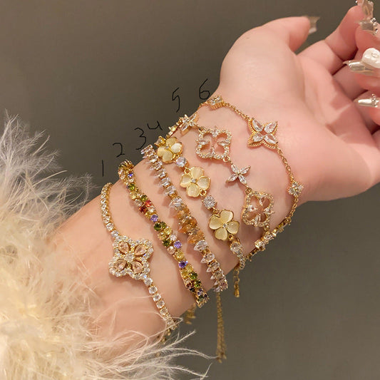 Light luxury zircon flower water drop bracelet diamond clover copper bracelet
