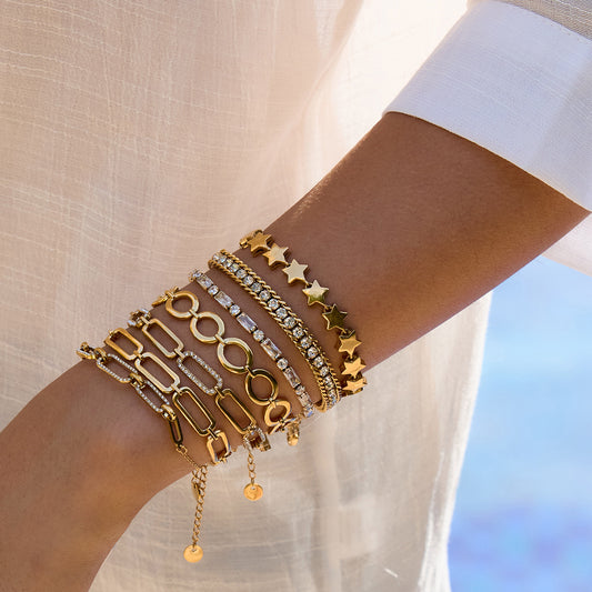 Classic easy match paperclip chain hollow out stainless steel bracelet chain bracelet