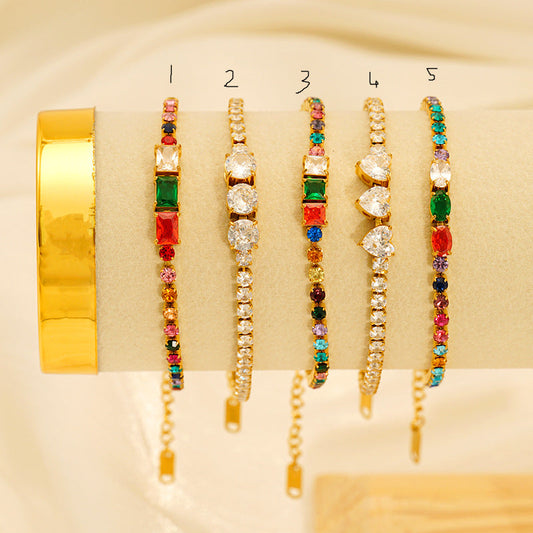Luxury rainbow cubic zircon stainless steel bracelet tennis bracelet