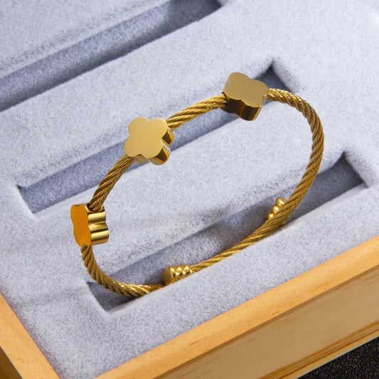 18K clover wire design stainless steel bangle bracelet