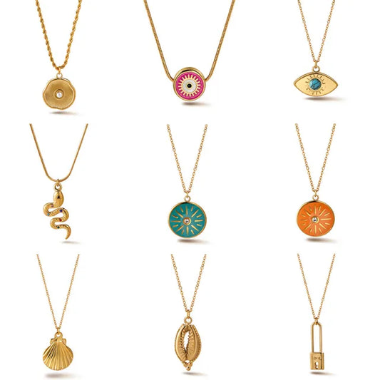 Classic vintage coloful evil eye pendant stainless steel necklace